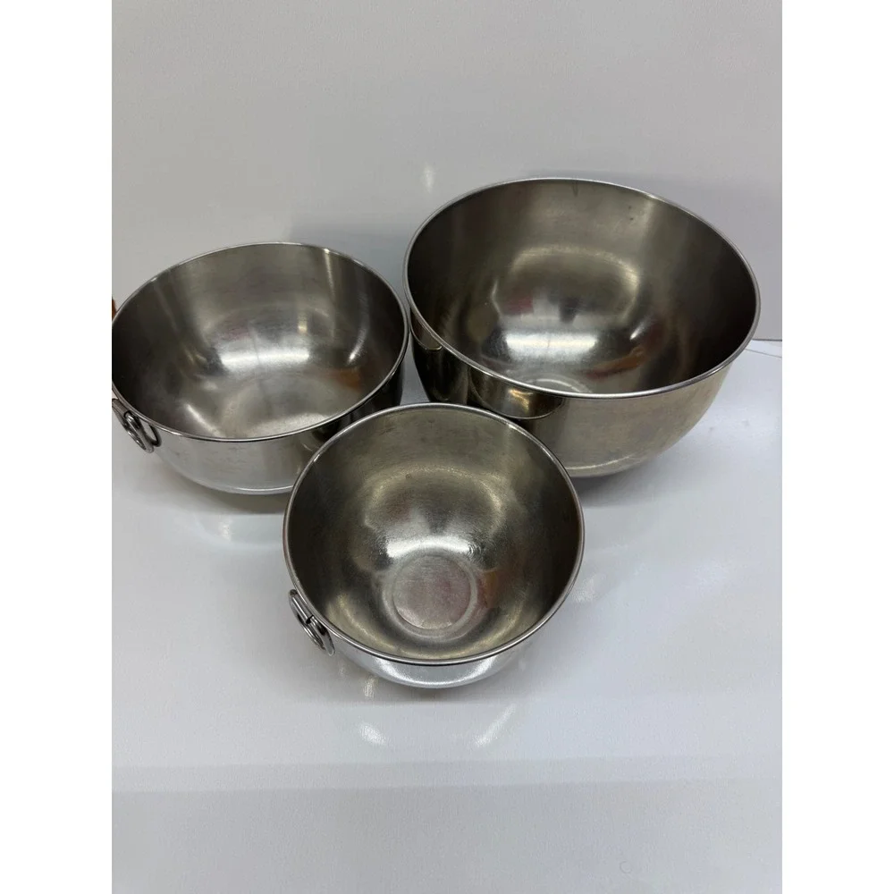 Vintage 18-8 Stainless Steel Nesting Mixing Bowls Set of 3 with Ring Handles